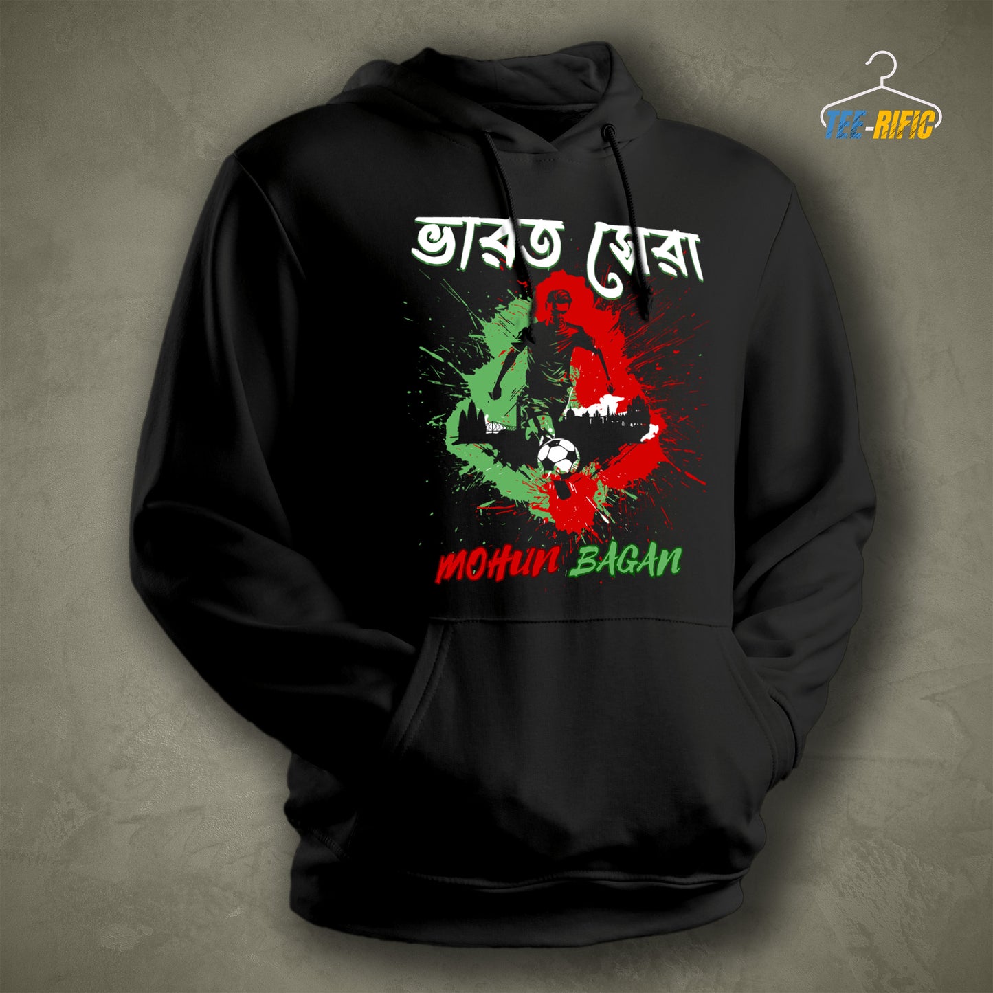 Black Hoodie with design of Bharat Sera Mohun Bagan in the front Light Backgeound