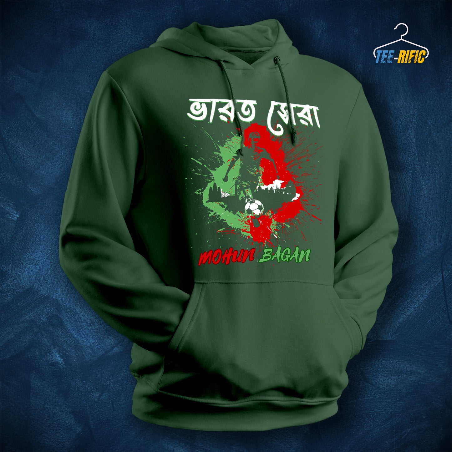 Bottle Green Hoodie with design of Bharat Sera Mohun Bagan in the front