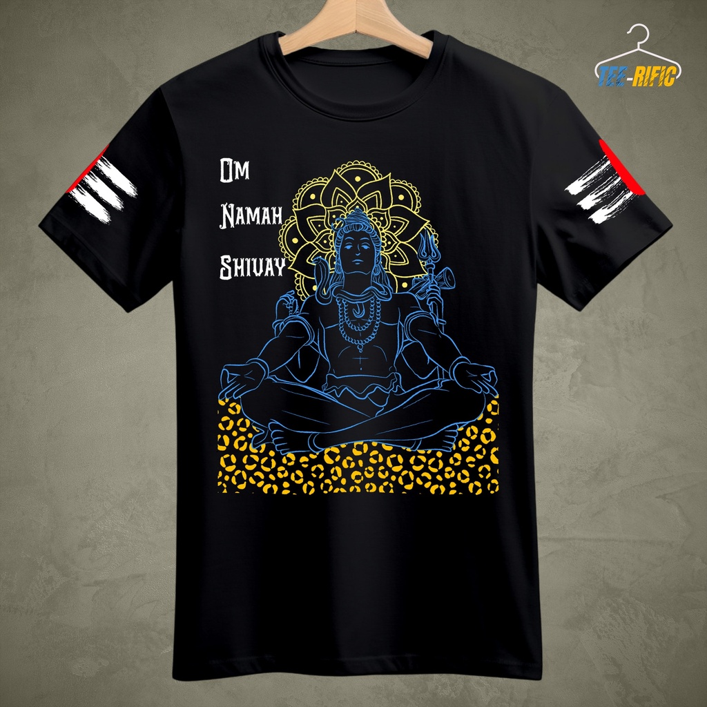 Shiva Meditation Cotton T-Shirt - Men's Tee with Printed Arms