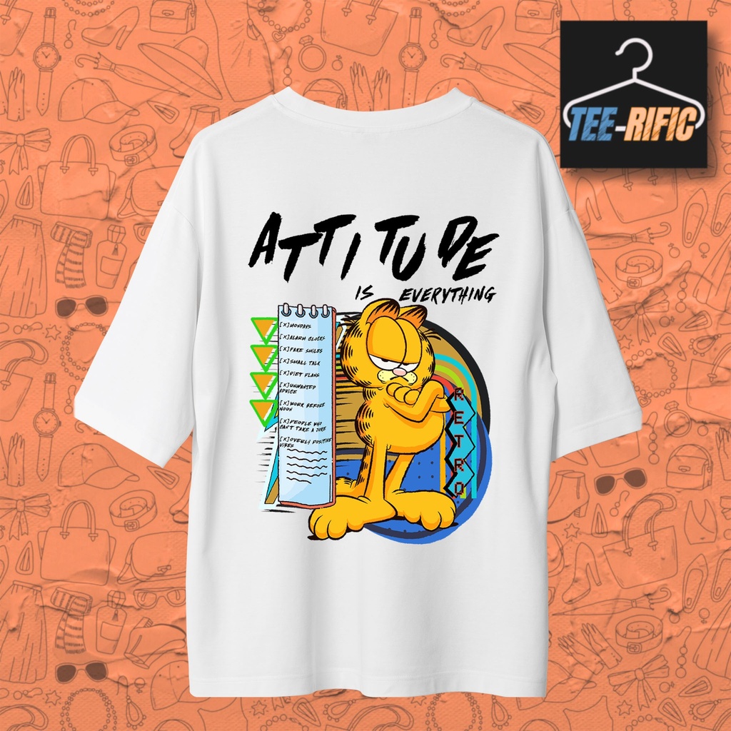 Garfield Attitude is Everything - Unisex Oversized T-shirt (White, S)