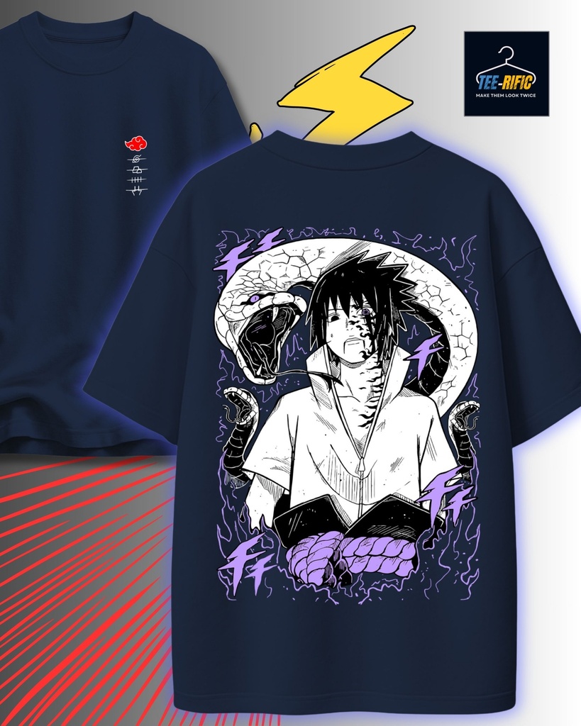 Naruto Sasuke Uchiha Oversized Tshirt (S, Navy Blue)