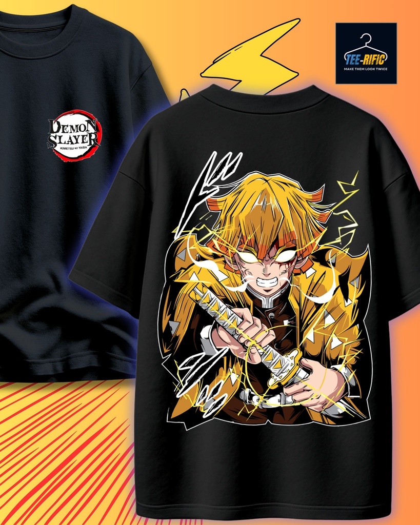 Demon Slayer Zenitsu Oversized Tshirt (S, Black)