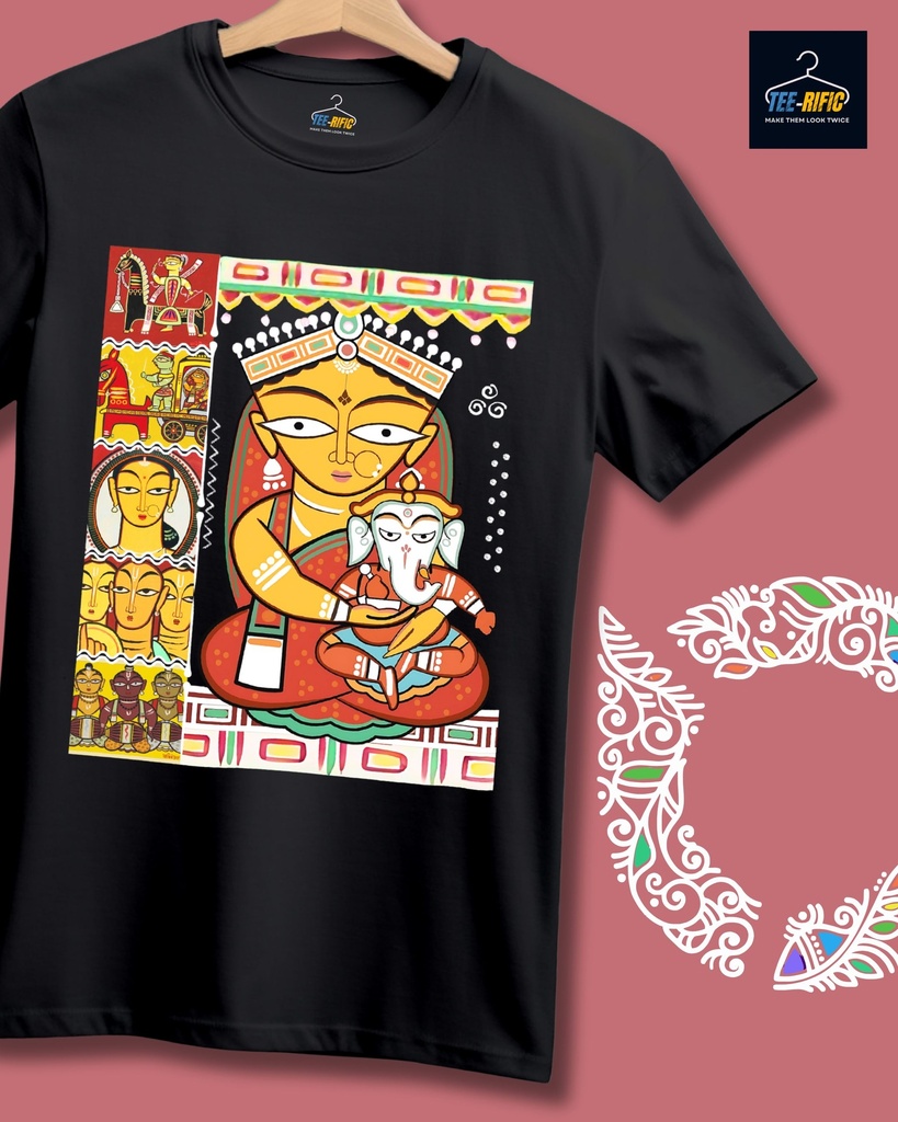 Bengali Durga Puja Themed Unisex Tshirt (S, Black)