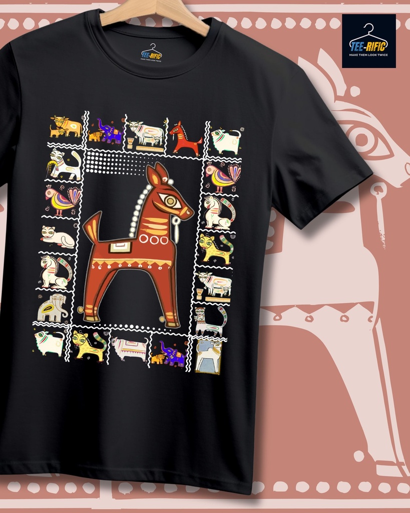 Folk Style Bengali Potochitro Unisex Tshirt (S, Black)