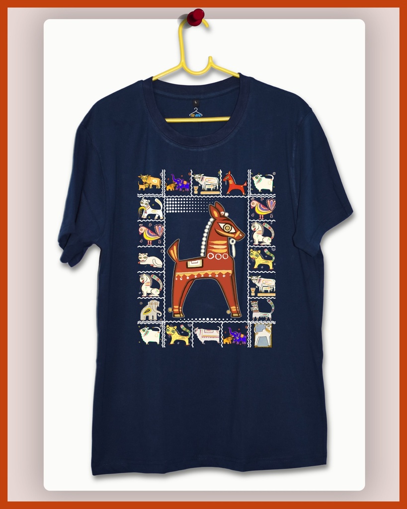 Bishnupur Potochitro Unisex Traditional Tshirt (S, Navy Blue)