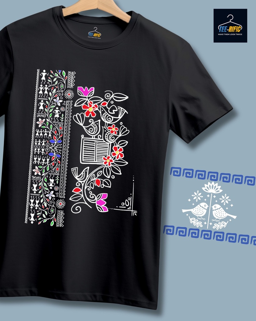 Bengali Alpona Style Unisex Tshirt (S, Black)