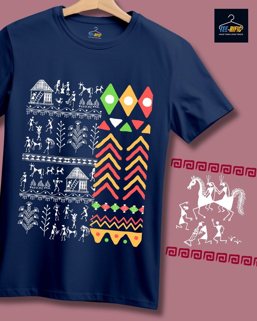 Folk Art Mashup Unisex Tshirt (S, Navy Blue)