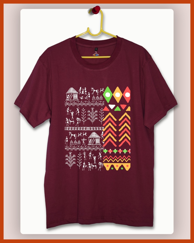 Folk Art Mashup Unisex Traditional Tshirt (S, Wine)