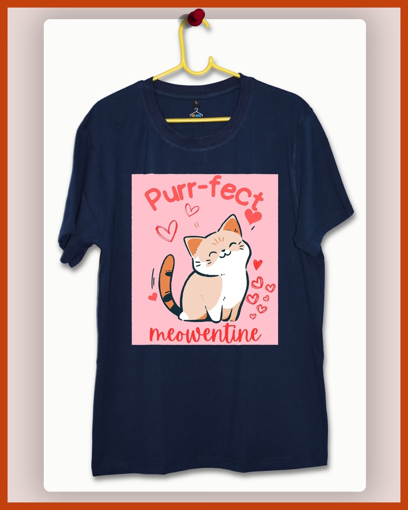 Purr-fect Meowentine - Unisex Tshirt (Navy Blue, S)
