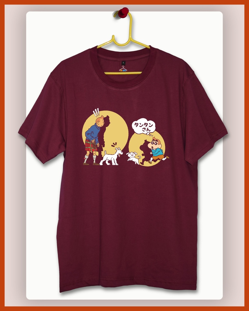 TinTin and Sinchan Multiverse - Unisex Tshirt (Wine, S)