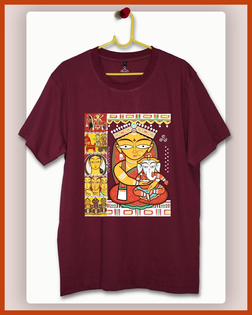 Durga O Ganesh Unisex Traditional Tshirt (S, Wine)