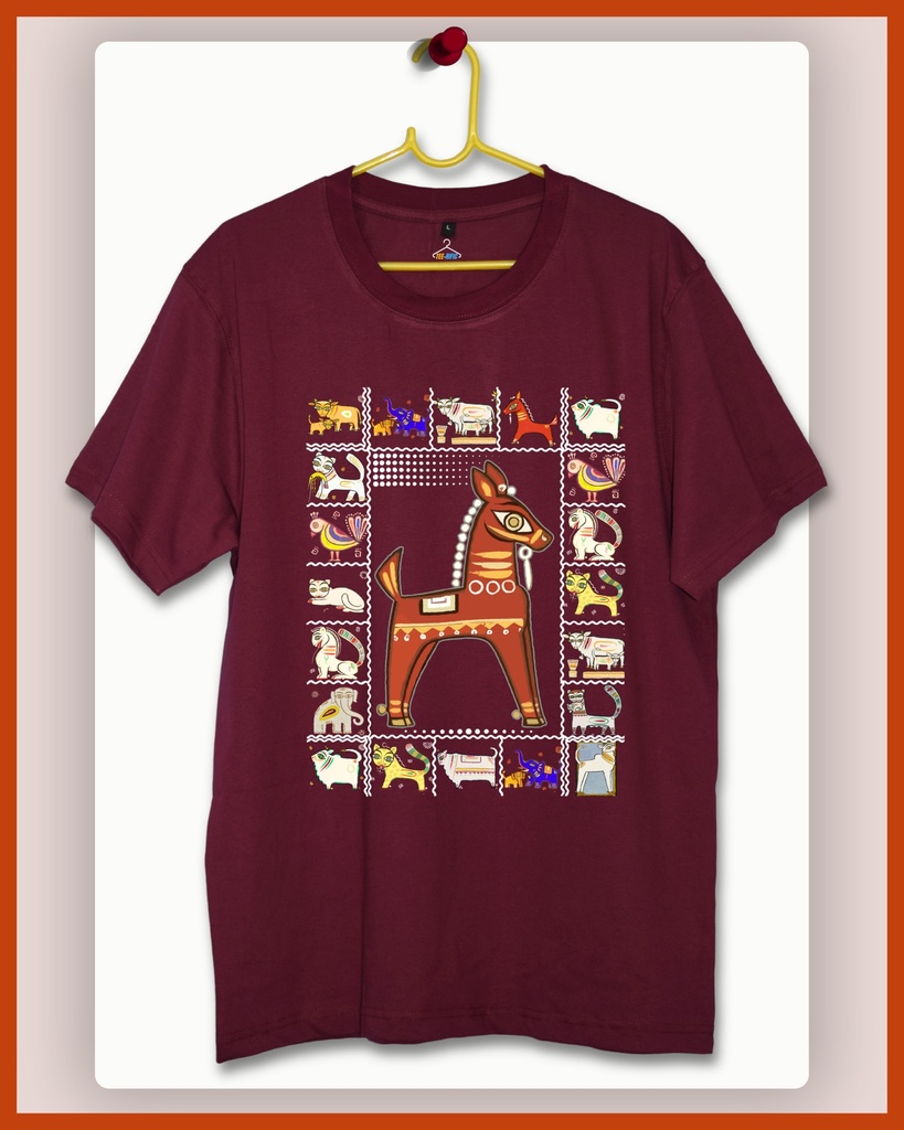 Bishnupur Potochitro Unisex Traditional Tshirt (S, Wine)