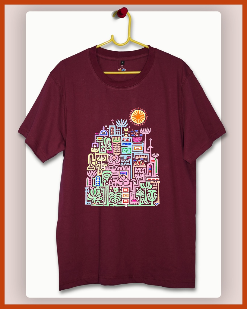Folk Fusion Geometric Unisex Traditional Tshirt (Wine, S)