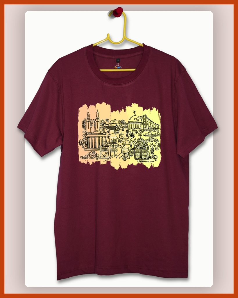 Kolkata Doodle Unisex Tshirt (S, Wine)