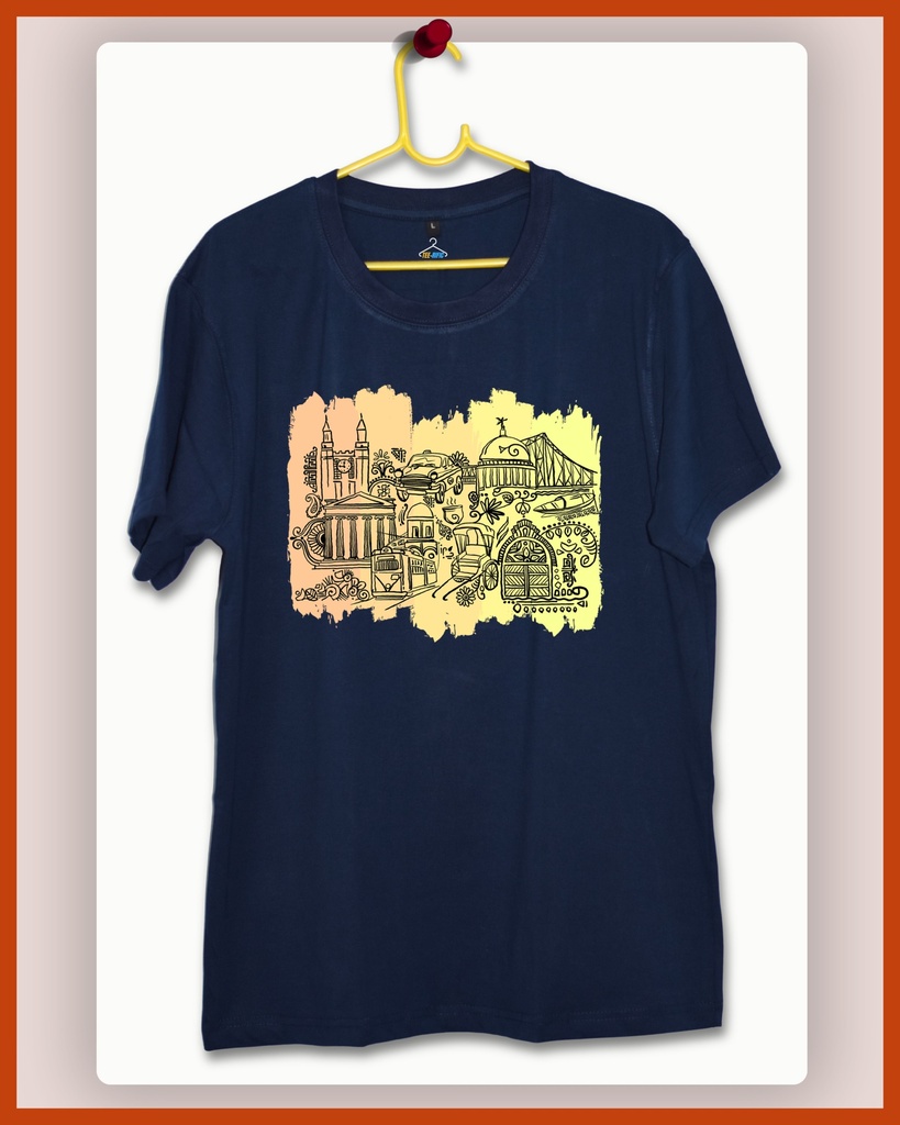 Kolkata Doodle Unisex Tshirt (S, Navy Blue)