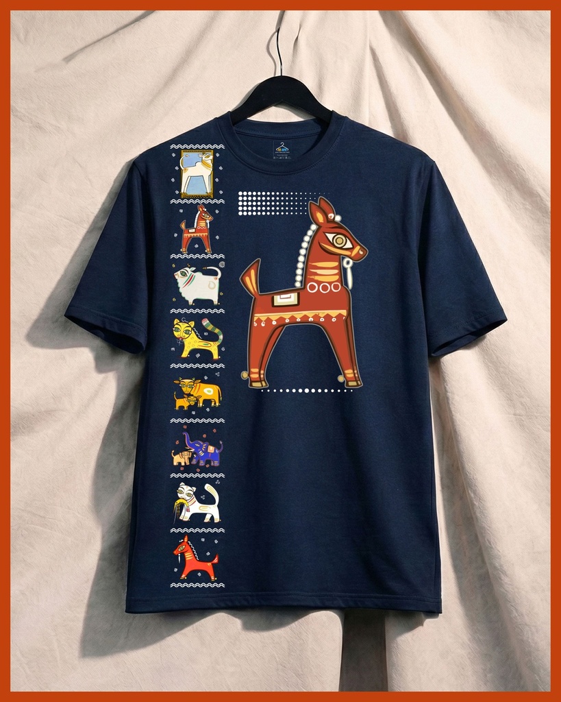 Bishnupur Potochitro Ghora All Over Printed Unisex Tshirt (S, Navy Blue)