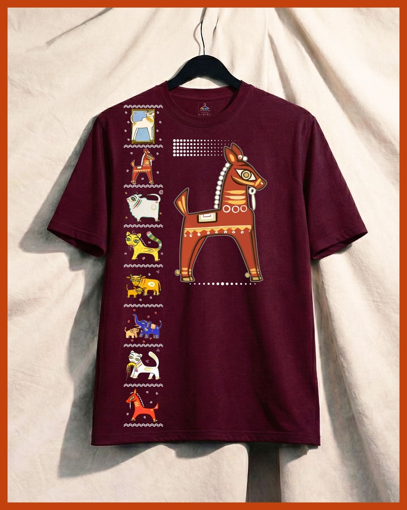 Bishnupur Potochitro Ghora All Over Printed Unisex Tshirt (S, Wine)