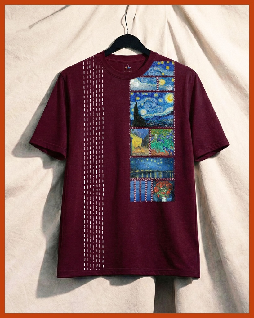 Van Gough Collection All Over Printed Unisex Tshirt (S, Wine)