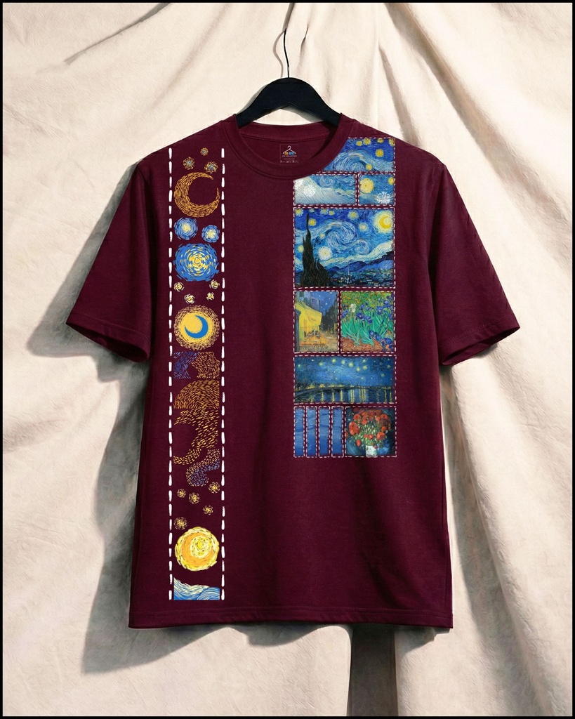 Van Gough Limited Edition All Over Printed Unisex Tshirt (S, Wine)