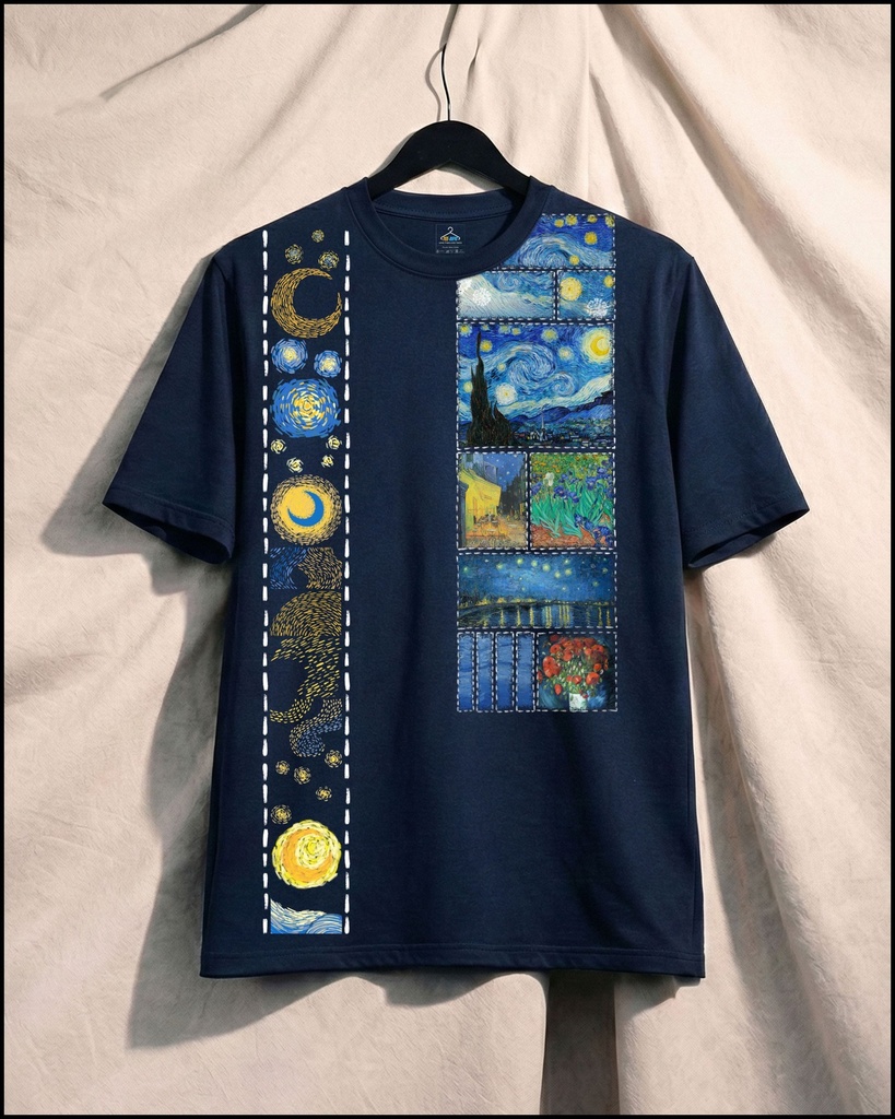 Van Gough Limited Edition All Over Printed Unisex Tshirt (S, Navy Blue)