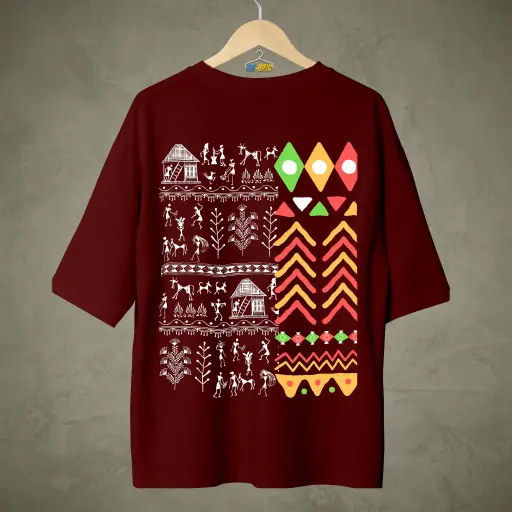 Warli Art - Tribal Threads - Unisex Oversized Terry Tee