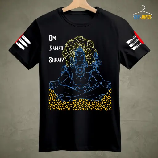 Shiva Meditation Cotton T-Shirt - Men's Tee with Printed Arms